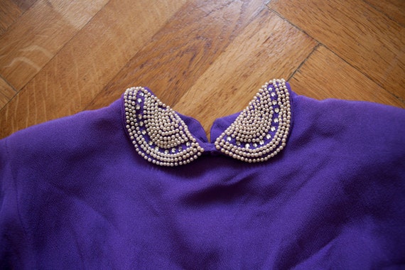 Vintage, 40s Purple, Beaded Collar, Wiggle Dress* - image 1