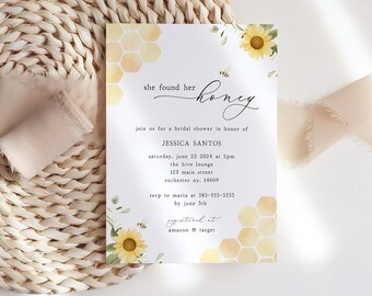 Bridal She Found her Honey, Shower invite, Bee, Summer, Editable, Digital Download, Corjl Template #bee