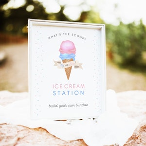 What&#39;s the Scoop Gender Reveal Ice Cream Sundae Station Sign, Editable, Printable Corjl Template 8x10 #scoop