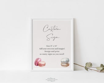 Macaron Custom Sign 8x10, Editable Bridal Shower/Baby Shower Love is Sweet, Bonjour Bebe, Printable Corjl Template #macaron
