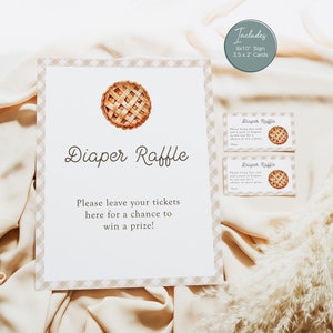 Little Cutie Pie is onderweg Luierloterijbord 8 x 10 met ticket, herfstbabyshower, bewerkbare, afdrukbare Corjl-sjabloon #pie