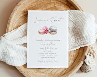 Love is Sweet, Macaron Editable Bridal Shower Invitation, French, Parisian,Printable Digital Download Corjl Template #macaron