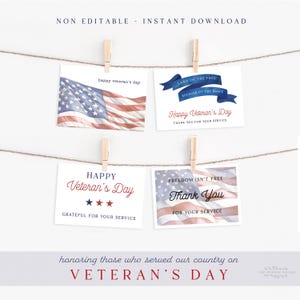 Cartes de remerciement pour la fête des anciens combattants, 4 cartes plates patriotiques, drapeau, imprimables, NON modifiables en téléchargement numérique instantané #veteranwife