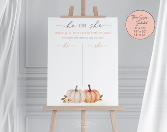 Pumpkin Editable Gender Reveal Vote Board, Cast your Vote Party Board, Little Pumpkin Fall Baby Printable Corjl Template