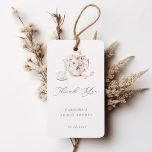 Tea Time Bridal Shower Thank You Tag, Favor/Gift Tag, Editable, Printable, Tea with Bride, Tea Pot, Corjl Template #teatime