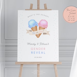 What&#39;s the Scoop Gender Reveal Welcome Sign Ice Cream Scoop, Cones, pink, blue, Editable, Printable Corjl 8x10, 11x14, 16x20 #scoop