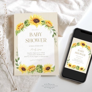 Invitation modifiable de baby shower tournesol automne modèle Corjl imprimable non-sexe #tournesol