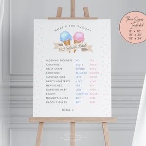 What&#39;s the Scoop Old Wives Tale Editable Sign Template, Gender Reveal, He or She Pink or Blue Baby Corjl Printable #scoop