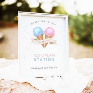 What&#39;s the Scoop Ice Cream Station, Sundae Bar bewerkbaar bord 8 x 10, gender Reveal, babyshower, hij of zij-sjabloon afdrukbare Corjl #scoop
