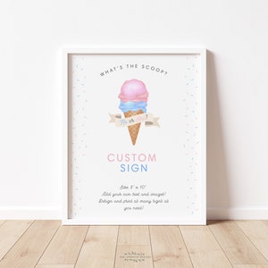 What&#39;s the Scoop Custom 8x10 Sign Gender Reveal Printable Editable, He or She Ice Cream Corjl Template #scoop