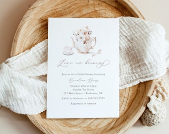 Love is Brewing Tea Bridal Shower Invite, Tea Party, Editable Printable, Tea Time, Corjl Template #teatime