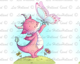 Dragon with butterfly, Card making, Art Printable, Scrapbooking, Printable Art