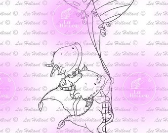 Dragons with party balloons , Digital stamp Card Making, Digi, Stamp