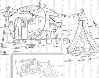 Camping Scene, Card Making, colouring book, Digi, Digital Stamp, Stamp