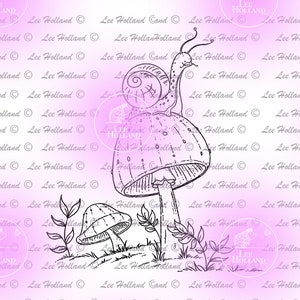 Escargot sur champignon, Timbre numérique, Fabrication de cartes, Coloration