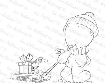 Teddy pulling Sledge, Card making, Digi, Stamp