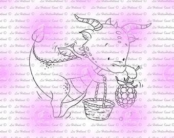 Dragon with fruit, Digital stamp Card Making, Digi, Stamp