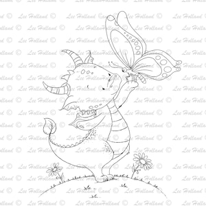 Dragón con mariposa, fabricación de tarjetas, sello digital, Digi, sello