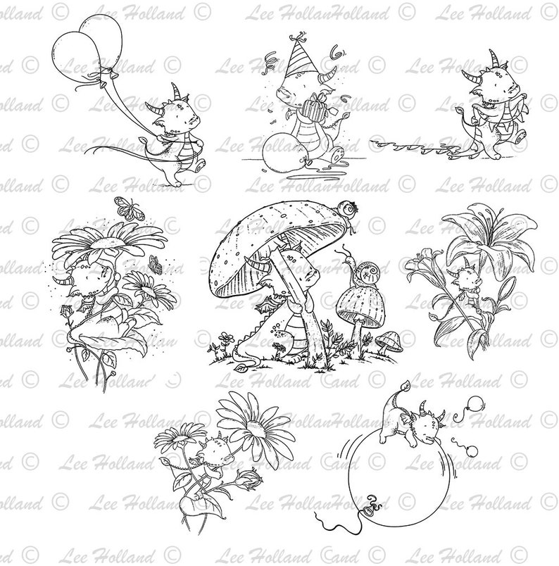 8 Dragon Bundle Digital Stamp Card Making Digi Stamp Etsy