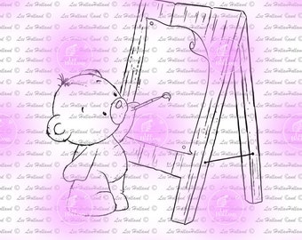 Little Bear painting a picture,Digital Stamp, Card making, Digi