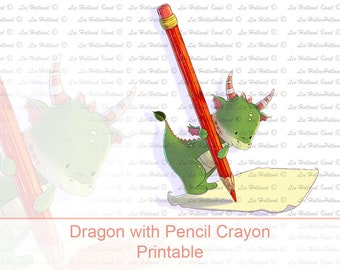 Dragon with pencil crayon Printable, Card making, Art Printable, Dragon, Printable art