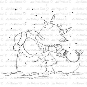 Digital Stamp Dragon abrazando a un pinganillo, fabricación de tarjetas, sello, Digi, sellos digitales