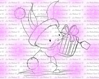 Bunny with Christmas present,Digital Stamp,Card making, Digi