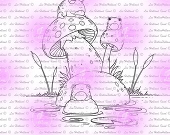 Frogs on mushrooms, Digi, digital stamp, Card making