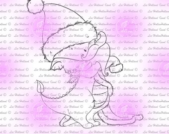 Santa dress up Dragon, digital stamp, card Making, Stamp, Digi, Cute Digital Stamp, colouring