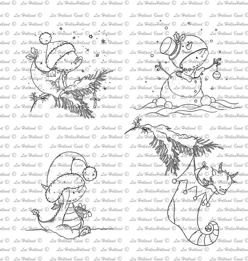 20 Christmas Dragon Digital Stamp Card Making Digi Stamp Etsy