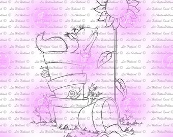 Squirrels with sunflower, card making, digi, colouring, digital stamp