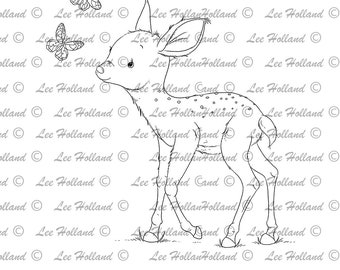 Deer with butterflies, digital stamp, card making, digi
