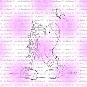 Unicorns with butterfly,Digital stamp, card making, colouring book, crafting