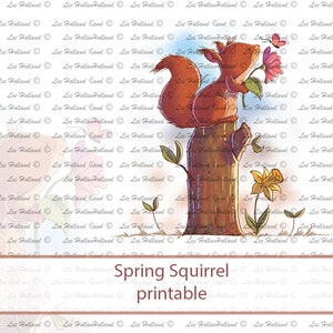 Spring Squirrel para impressão, arte para impressão, download digital, arte para impressão, criação de cartões
