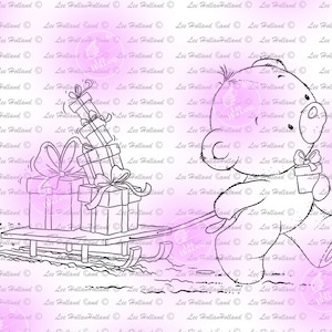 Teddybeer die slee trekt, digitale stempel, kaarten maken, Digi