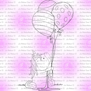 Unicorns with balloons,Digital stamp, card making, colouring book, crafting