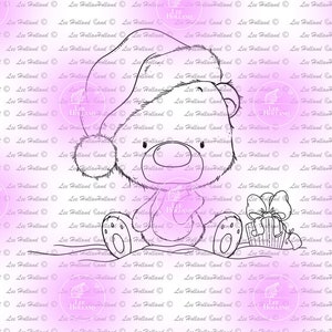 Teddy sitting  in Santa hat, Digi Stamp, Digital Stamps, Card making stamps
