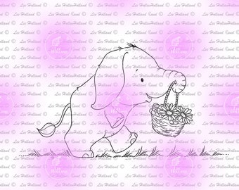 Elephant with easter basket, Digital stamp, Digi