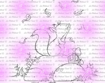 Fall Squirrel, card making, digi, colouring