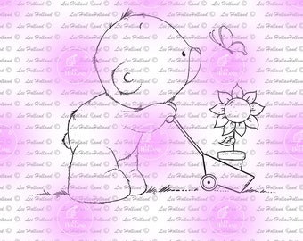 Little teddy pushing wheelbarrow, digital stamp, Card making, Digi, Stamp,