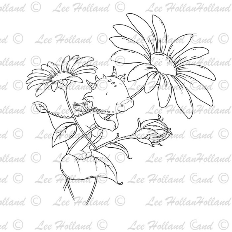 Dragon on Flower Digital Stamp Card Making Digi Stamp Etsy