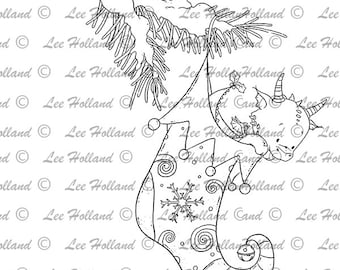 Digital Stamp, Dragon in Elf Stocking, card making, Digi Stamp, Stamp,