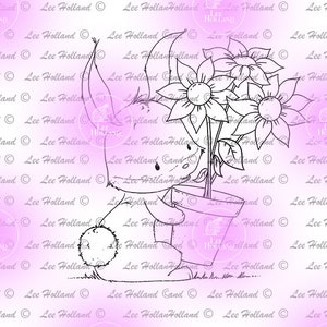 Bunny holding a flower pot, digital stamp, Card making, Digi, Stamp,