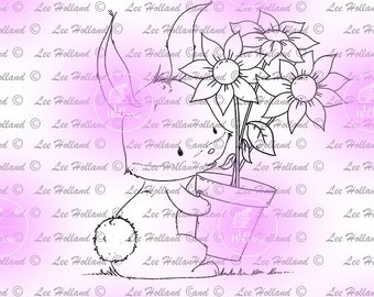 Bunny holding a flower pot, digital stamp, Card making, Digi, Stamp,
