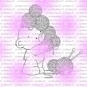Kleiner Teddy mit Wollknäuel, Digital Stamp, Kartenherstellung, Digi