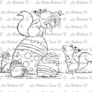 Écureuils de Pâques, fabrication de cartes, digi, coloriage