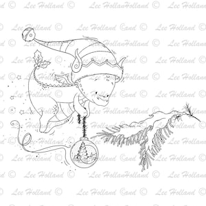 Weihnachten Drachen schmücken Baum digitale Stempel. Kartenherstellung, Digi, Papercraft