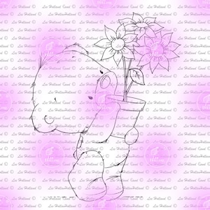 Teddy bear with flowers,Digital Stamp,Card making, Digi