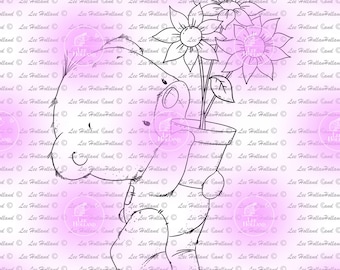 Teddybär mit Blumen,Digital Stamp,Kartenherstellung,Digi