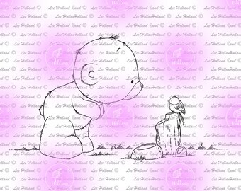 Little Teddy with bird,Digital Stamp, Card making, Digi